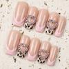 10pcs Handmade Press-On Nails With Pink Leopard Print Heart Rhinestones Sweet Spicy Style Removable Nail Tips Women