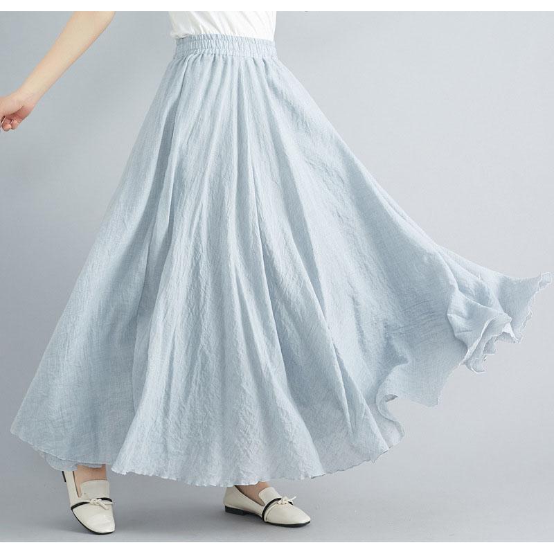 Fashion Solid Cotton Linen Women Skirts Maxi Elegant Harajuku Saia Casual Loose Long Skirt Ladies Clothes Faldas Ropa Mujer