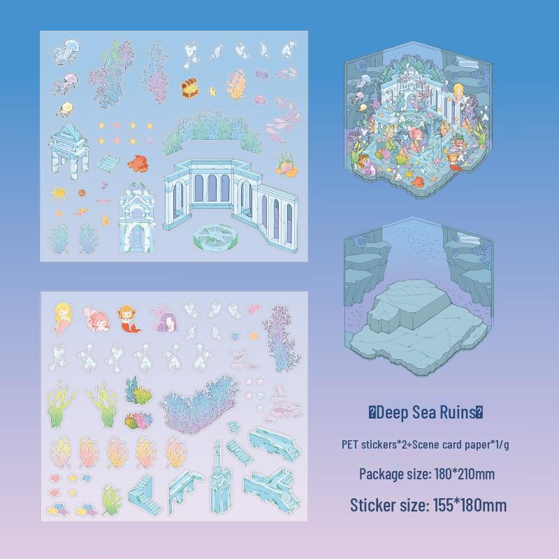 Legendary 3D Scenery Stickers - Cute Miniature Scene Decorations for Student Journals