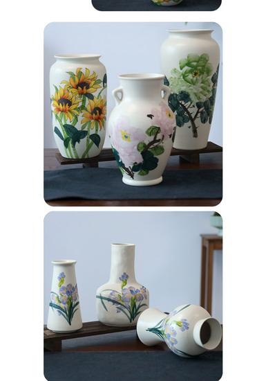 Hand-painted Peony Ceramic Vase for Hydroponic Flower Arrangement