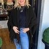 Cárdigan de Manga Murciélago para Mujer, Chal con Dobladillo Largo de Borlas, Color Sólido, Ajuste Holgado, Top Abierto por Delante, Punto de Otoño Invierno
