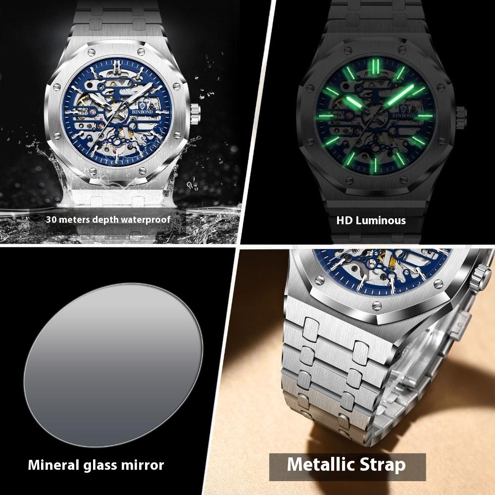 Mode Herren Mechanische Uhren Großes Zifferblatt Automatik Edelstahl Business Kleiduhr für Herren