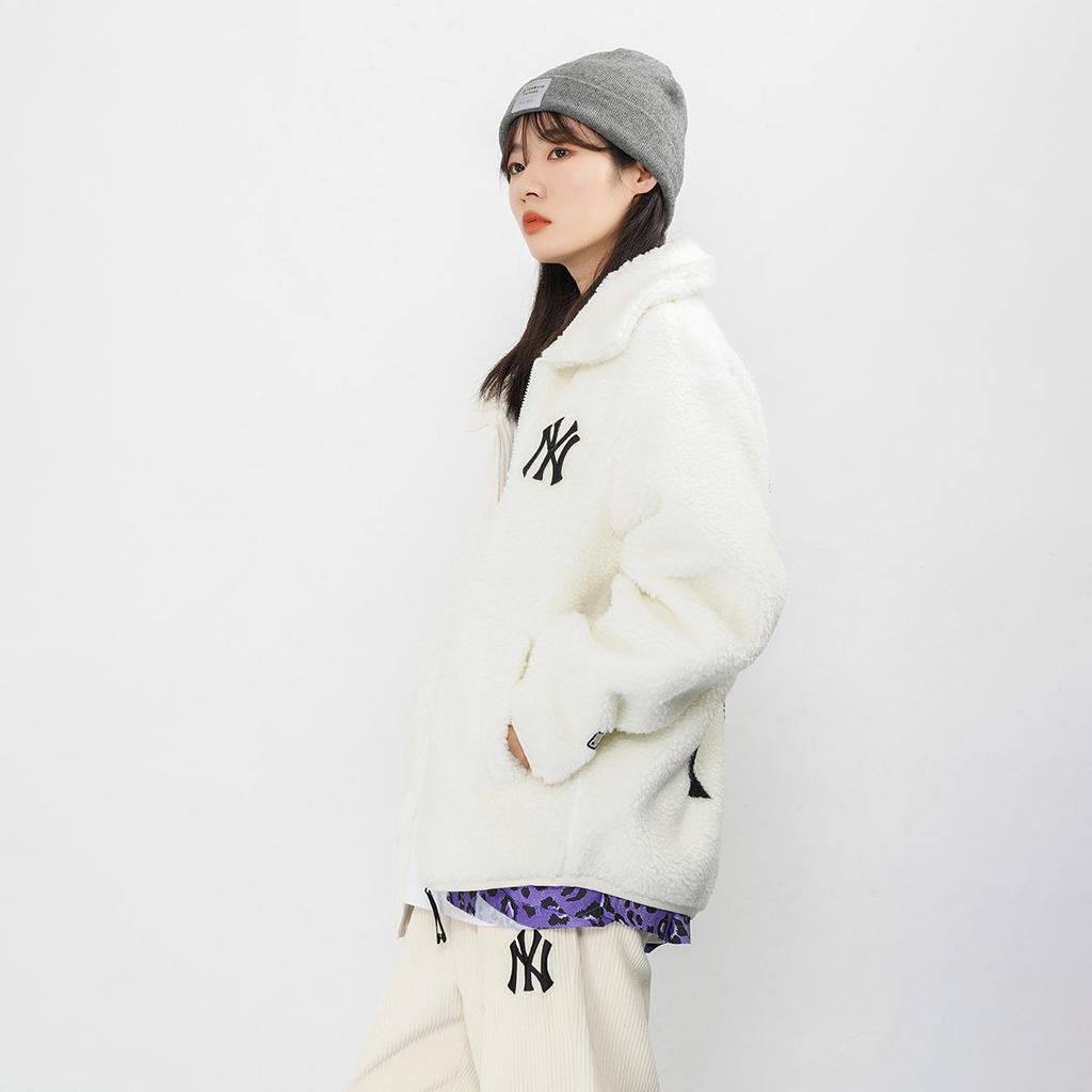 MLB Velvet Jackets Unisex Ivory White Lapel Thickened 3AJPF3016-50IVS