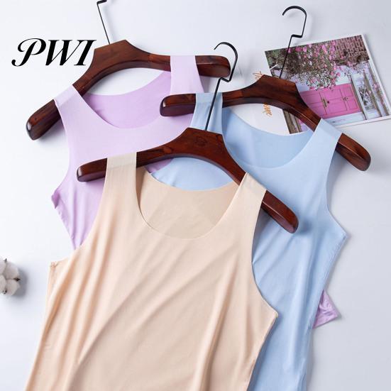 Summer Tank Women Bottoming Vest Ice Silk Seamless Sleeveless Pure Color Plus Size Stretchy Top Round Neck Dry Cooling Camisole Dating Office Vacation