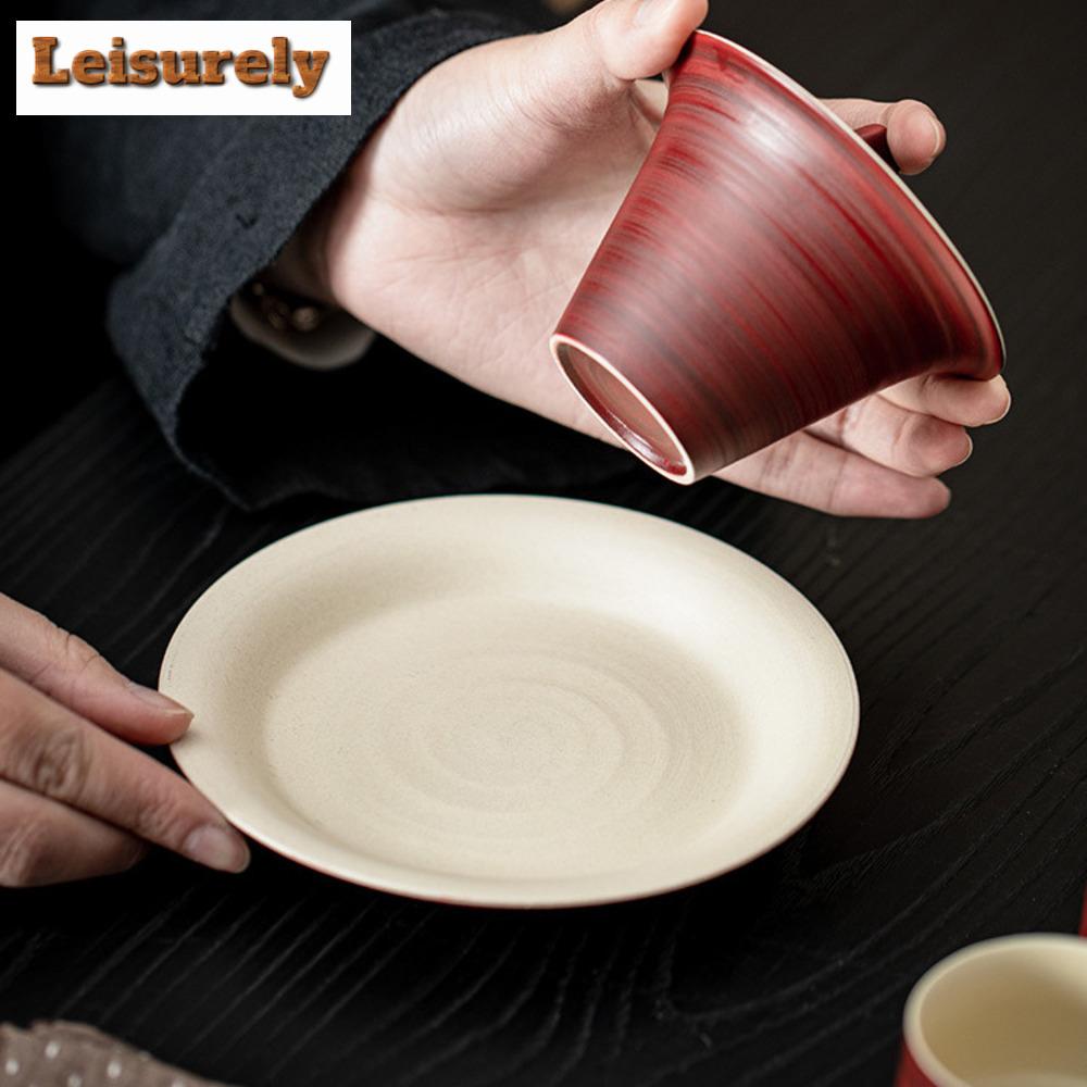 Handamade Hawthorn Red Ceramic Pot Bearing Holder Ancient Dry Brew Table Tea Tray Refreshment Fruit Plate Tea Items Decoration