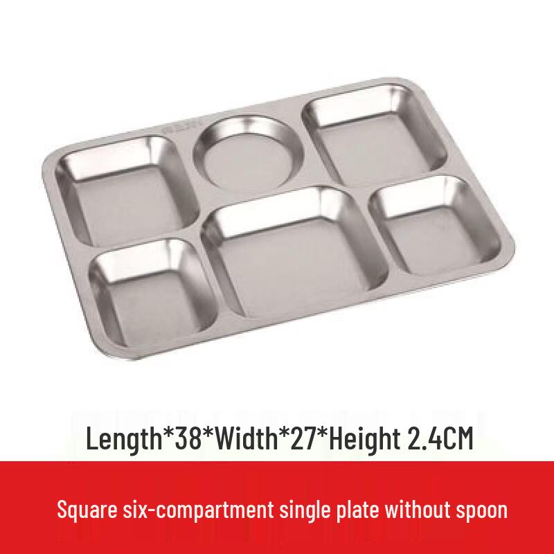

Thickened 304 Stainless Steel 6-Compartment Divided Lunch Tray