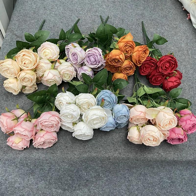 7 Heads Rose Artificial Wedding Home Decoration Brushed Cloth Simulation Rose Bouquet Home Hotel Decoration Fake Flowers
