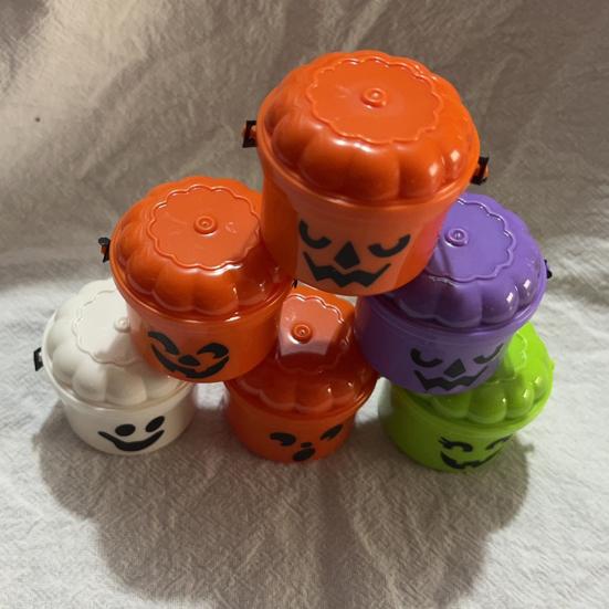 2 Pcs Halloween Boo Buckets Plastic Pumpkin Pails with Handle Portable Small Candy Bowls for Kids Trick or Treat Halloween Party Favors