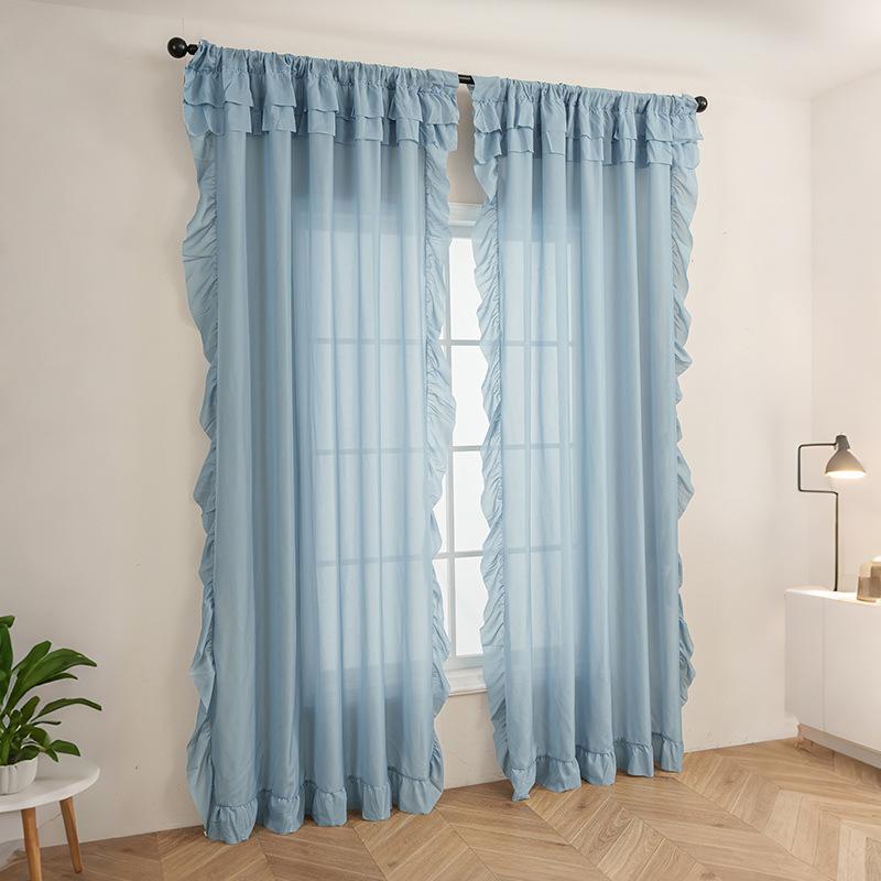 Perdea simplă, culoare solidă, cu volane și margini cu frunze, transparentă, pentru fereastră