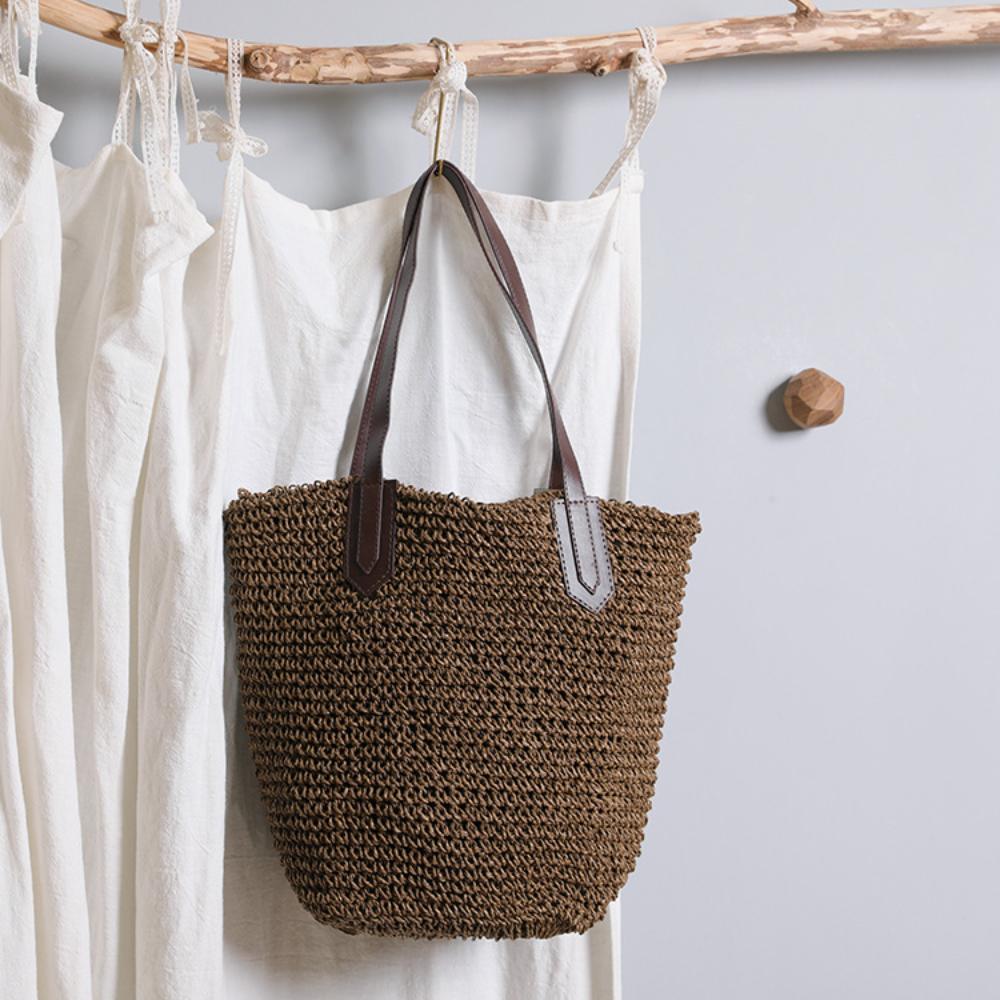 Women'S Handbag Fashionable Simple Retro Straw Bag Summer Beach Bag Leisure Storage Shopping Bag