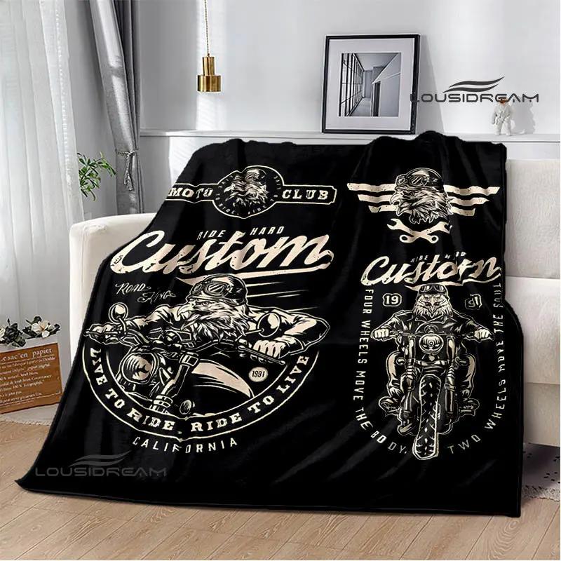 Motorcycle Retro Printing Blanket Flange Warm Soft and Comfortable Picnic Blanket Bed Linings Birthday Gift
