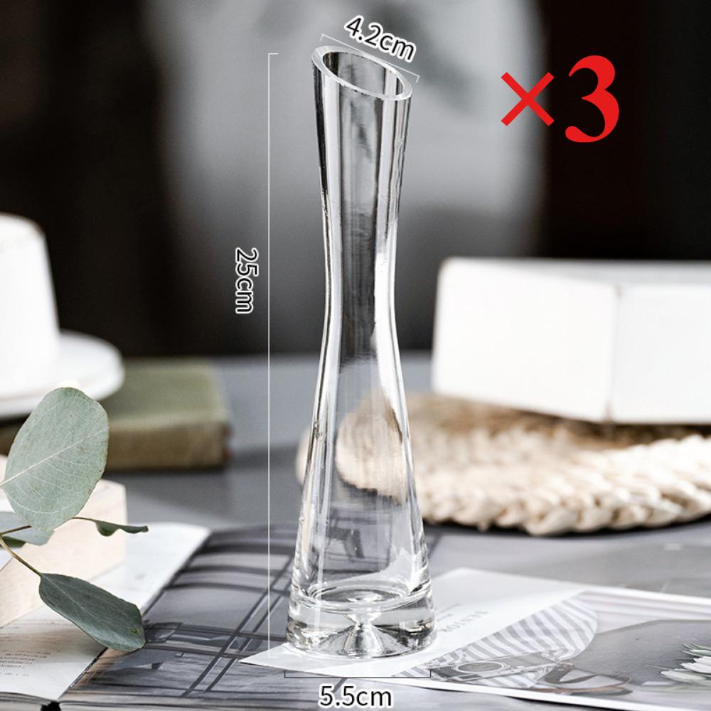 Vaso Trasparente in Vetro Stile Europeo Creativo Bocca Inclinata Artistico Semplice per Piante Idroponiche Fiori Tavolo Decorazione Casa