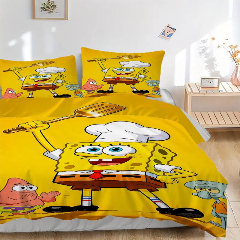 Spongebob Adventure Print 3Pcs Bedding Setduvet Cover With 2 Bedropillowcase Home Birthday Gift