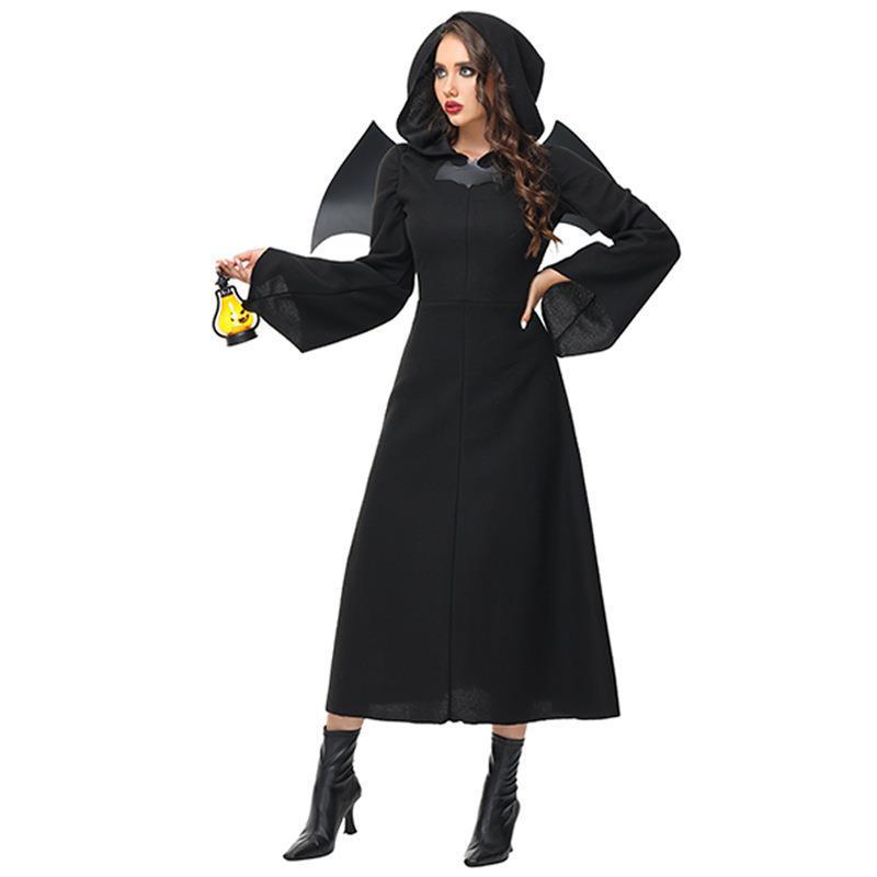 Cosplay new adult female halloween cos demon witch costume cosplay long black dress set