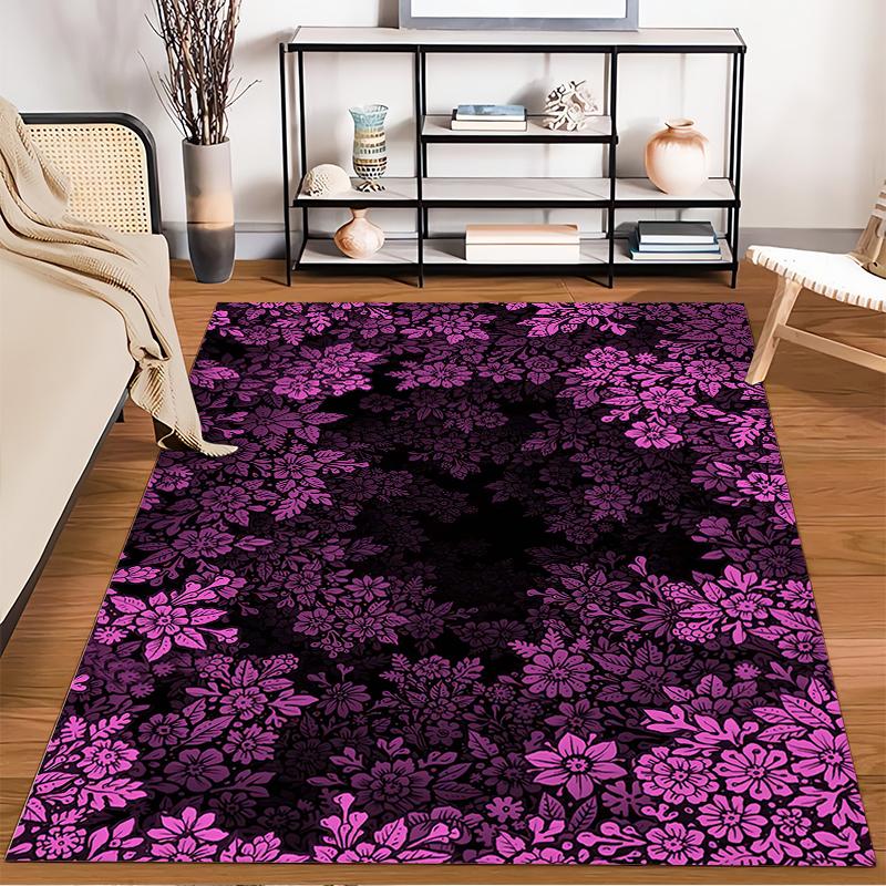 Floral Carpet with Pink and Black Pattern, Modern Home Decor Rug. Suitable for Use As an Anti-slip for Living Room Bedroom Sofas