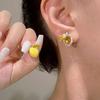 VIVILADY Enamel Droplet Oil Asymmetric Zircon Lemon Stud Earrings for Women Fashion Jewelry Minimalist Accessories