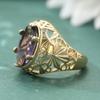 Fashion Gorgeous Purple Synthetic Zirconia Hollow Golden Ring for Women Vintage Elegant Style Banquet Wedding Jewelry Accessory