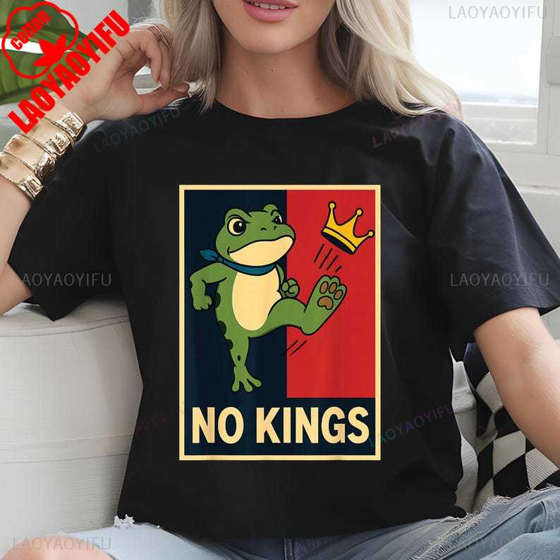 

Portland Frog No King Protest Retro Political Poster Fashion Cartoons Printed Tshirt Tops Unisex Adult Vintage Women Clothing 4XL