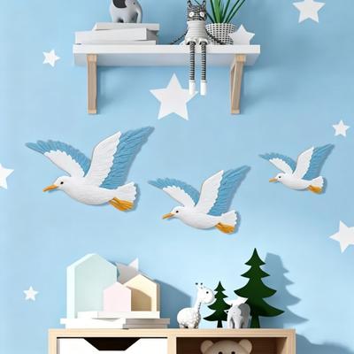 3 Pcs Wood Seagull Beach Wall Art Nautical Coastal Theme Flying Sea Birds Wall Sculpture Lake House Ocean Ornaments for Home Bathroom