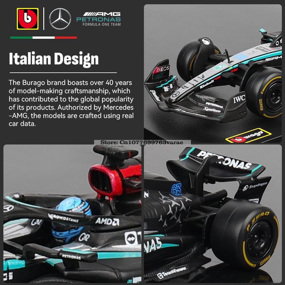 Bburago 1:43 Mercedes-AMG Petronas F1 Equipo W15 2024 # 44 Hamilton # 63 George Russell coche de aleación modelo fundido a presi