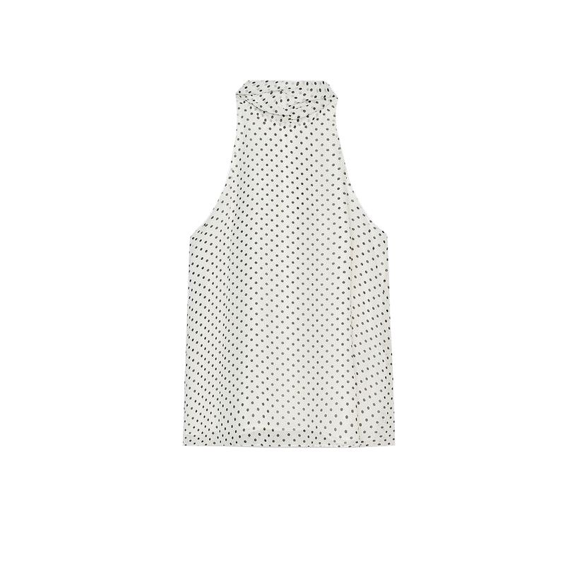 Summer New Women clothes French style Design Scarf Decoration Polka Dot Hanging Collar Straight Top 5289046