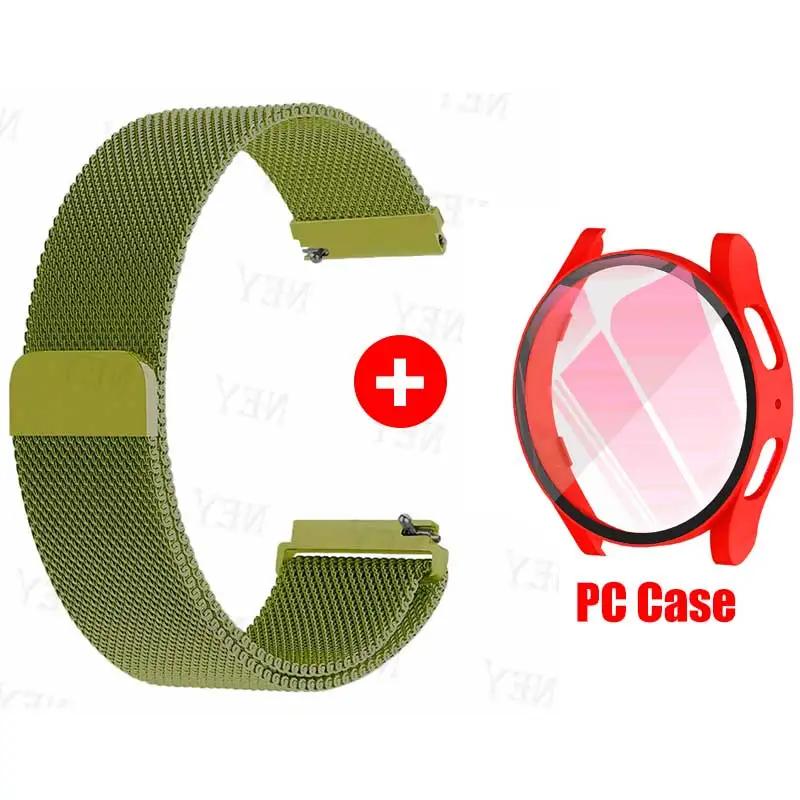 Glass Case+Strap for Samsung Galaxy Watch 7 6 5 4 40mm 44mm Milanese Loop 20MM Band PC Protector Cover Bumper Galaxy Watch 6 5 4