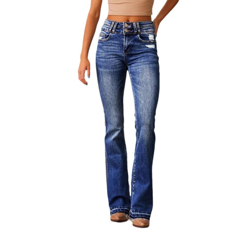 Cross-Border Women's Retro Ripped Jeans, 2025 Spring Micro-Flare Washed Street Style