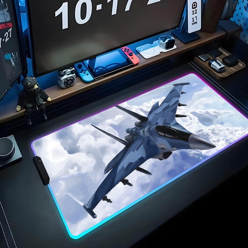 Jet Airplane Mouse Pad RGB Gaming Mousepad Big LED Pad PC Desk Mat Luminous Mouse Pad Large Keyboard Mats Table Rug With Backlit