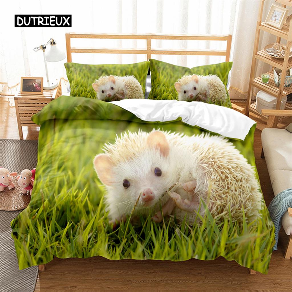 Hedgehog Duvet Cover Cute 3D Wildlife Animal Polyester Comforter Cover Bedding Set for Home Bedroom Decorations Women Children
