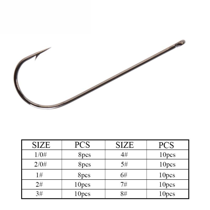 FTK Sea Fishing Hooks With Barbs Straight Shank Strong Long Hook Bass Pike 10pcs