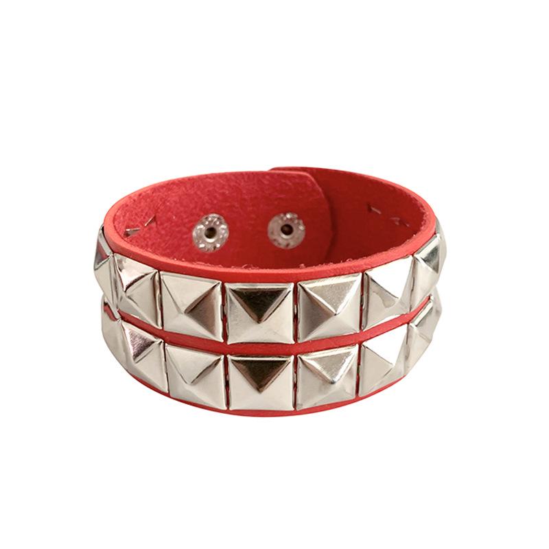 Punk Leather Double Row Rivet Square Bracelet for Couples красный