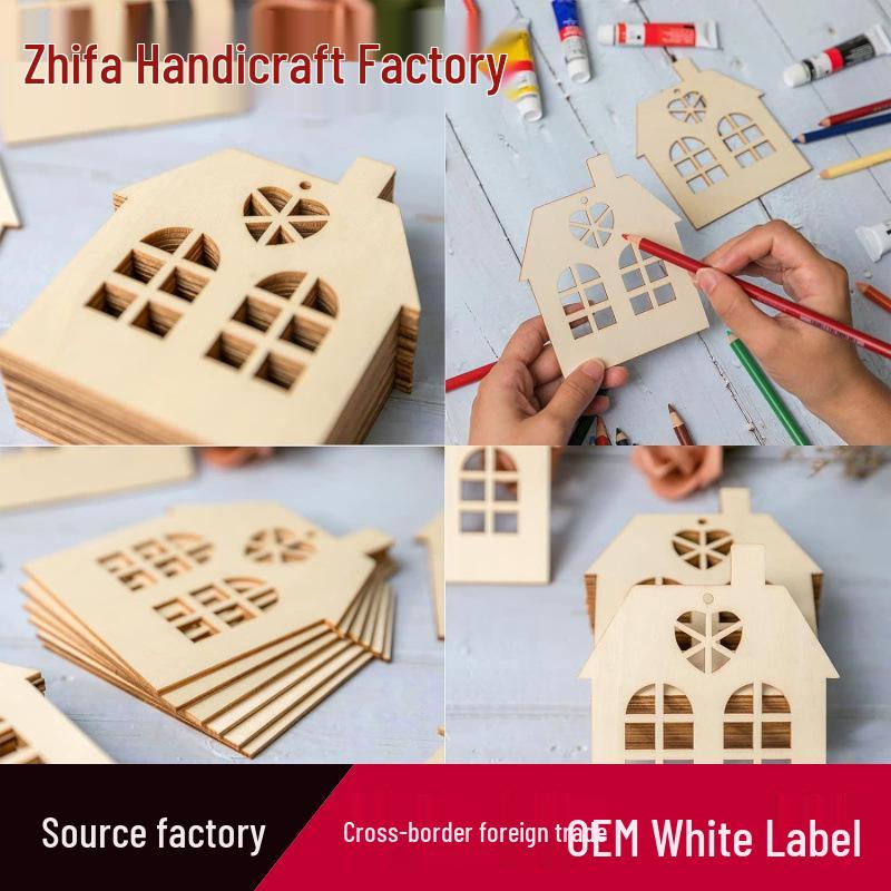 House-Shaped Wooden Pendant: Blank Wood Slice for Christmas, Valentine's, Thanksgiving, or Birthday Party Decoration
