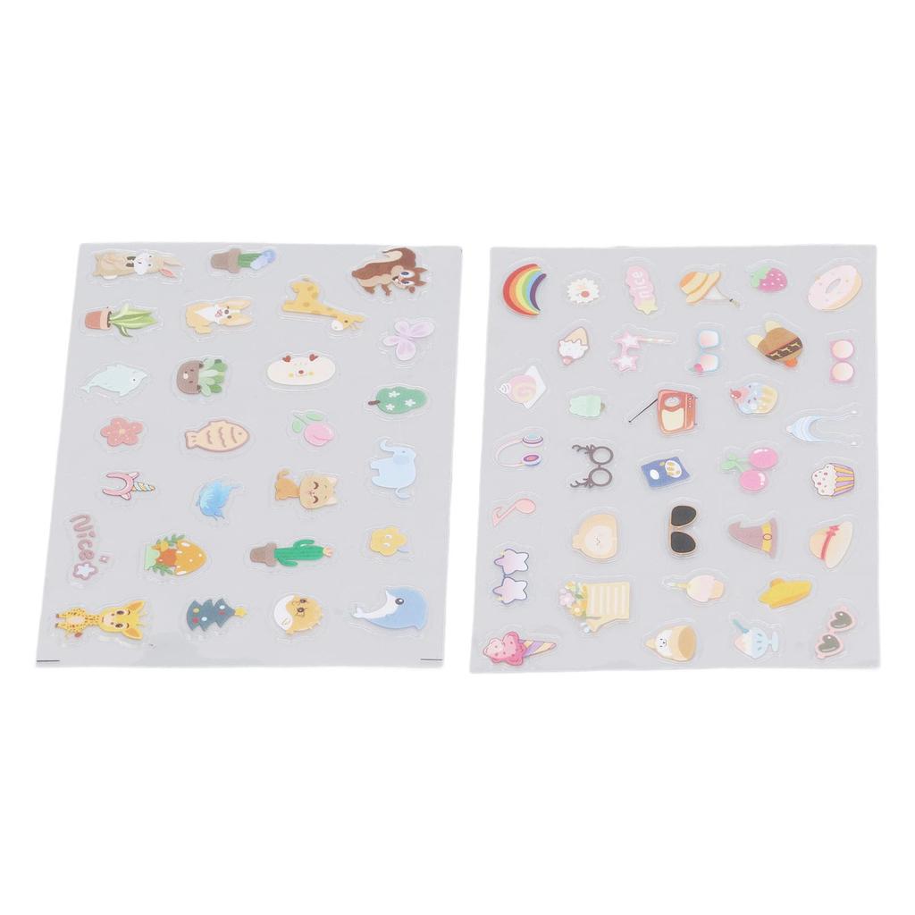 2PCS Decorative Stickers Cute Cartoon Self Adhesive Sticker Colorful PVC Sticker for DIY Album