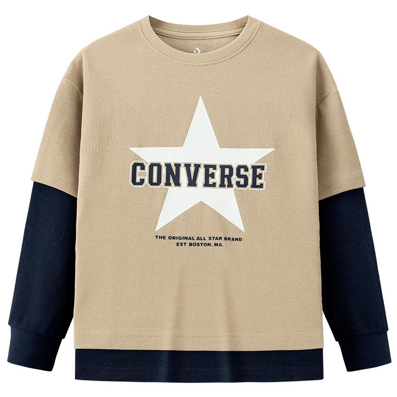 Converse Kids Star Logo Print Faux Two-Piece Long Sleeve T-Shirt