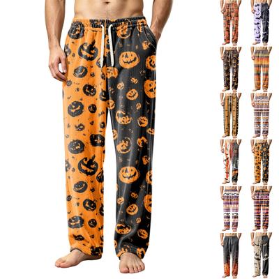Herren Cord Halloween-Print Pyjamahose mit Taschen, Gemütliche Loungewear zum Schlafen und Entspannen