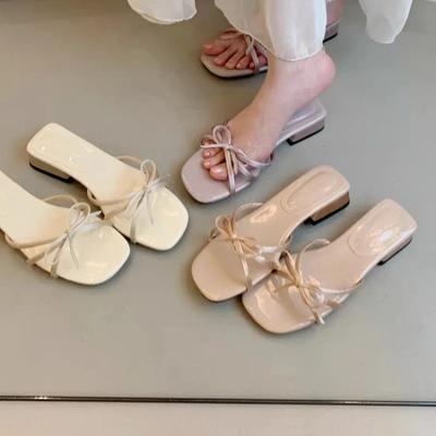 Fashion 2025 New French Evening Style Cool Slippers for Summer Women's Outdoor Wear Elegant Square Toe Dress with Thick Heel Sandals