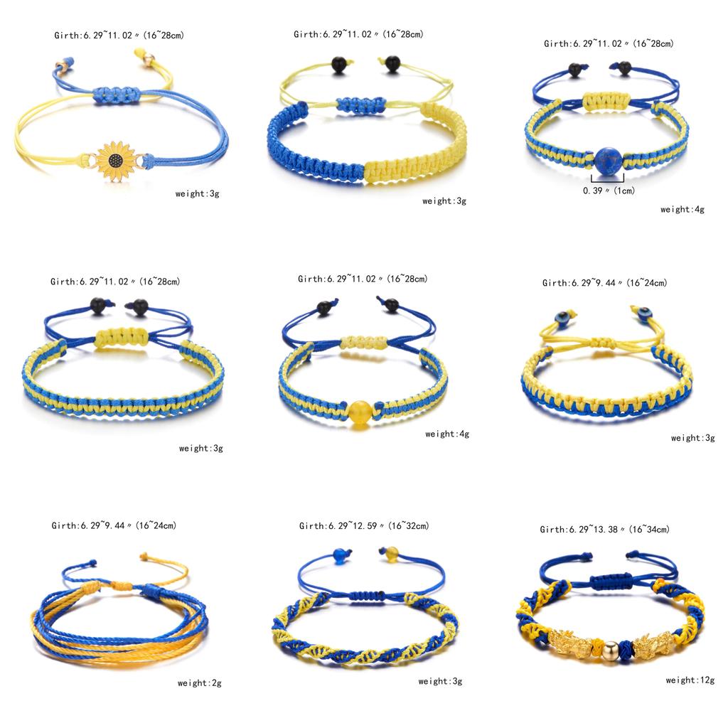 Ukrainian Flag Handcrafted Beaded Bracelets With Adjustable Rope For Travel Gifts