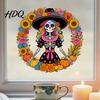 Versatile DIY Window Paster Day of the Dead Sugar Skull Lady Static Cling Día De Los Waterproof PVC Clings Muertos Sunflower Wreath Glass