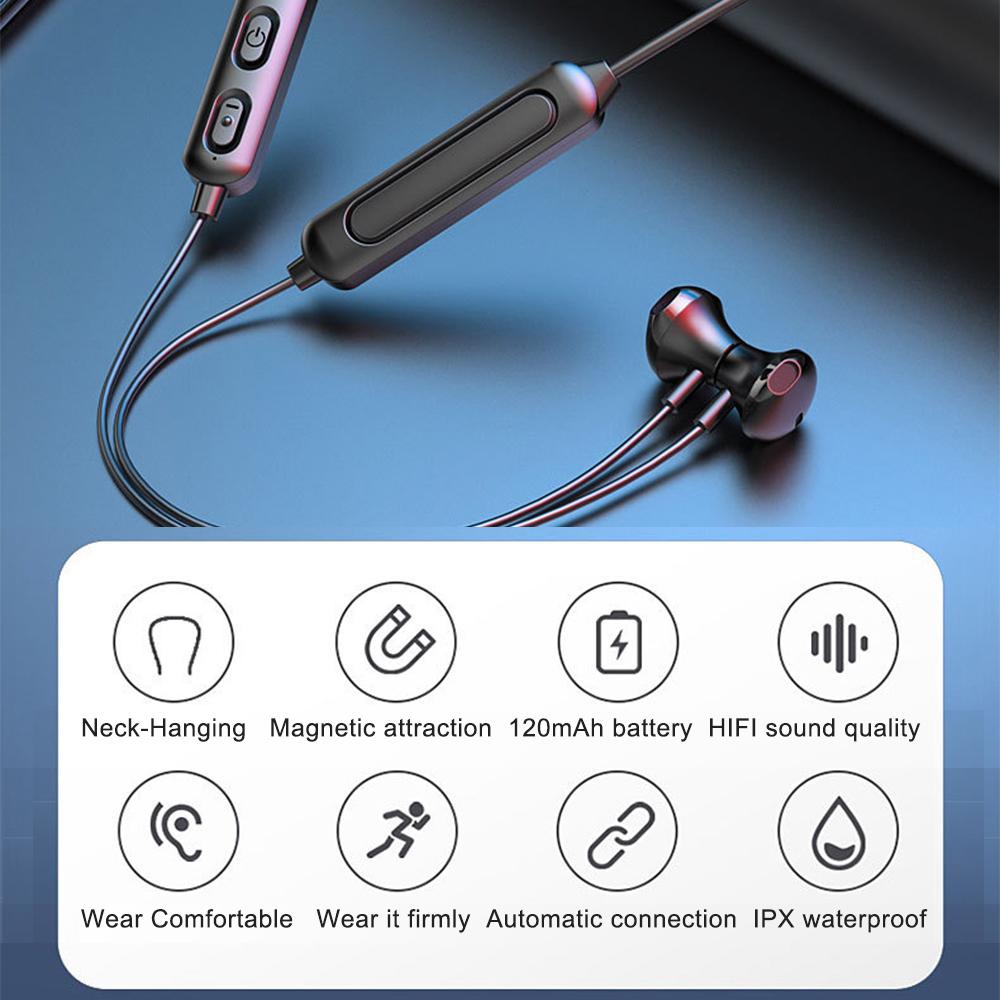 Wireless Bluetooth 5.0 Earphones Neckband Stereo Sports Handsfree Headset 98dB