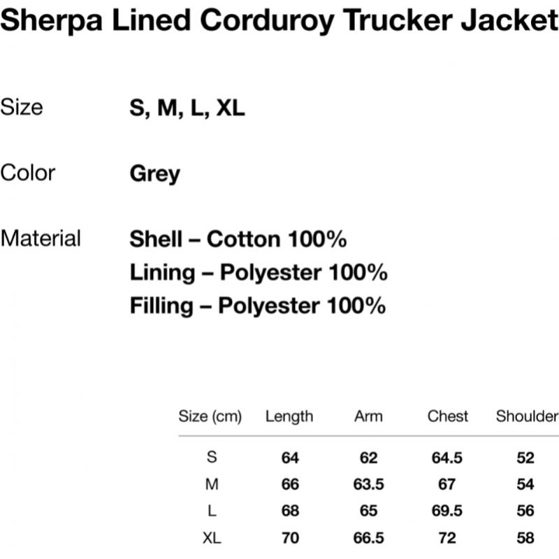 Thisisneverthat Sherpa Lined Corduroy Trucker Jacket Grey