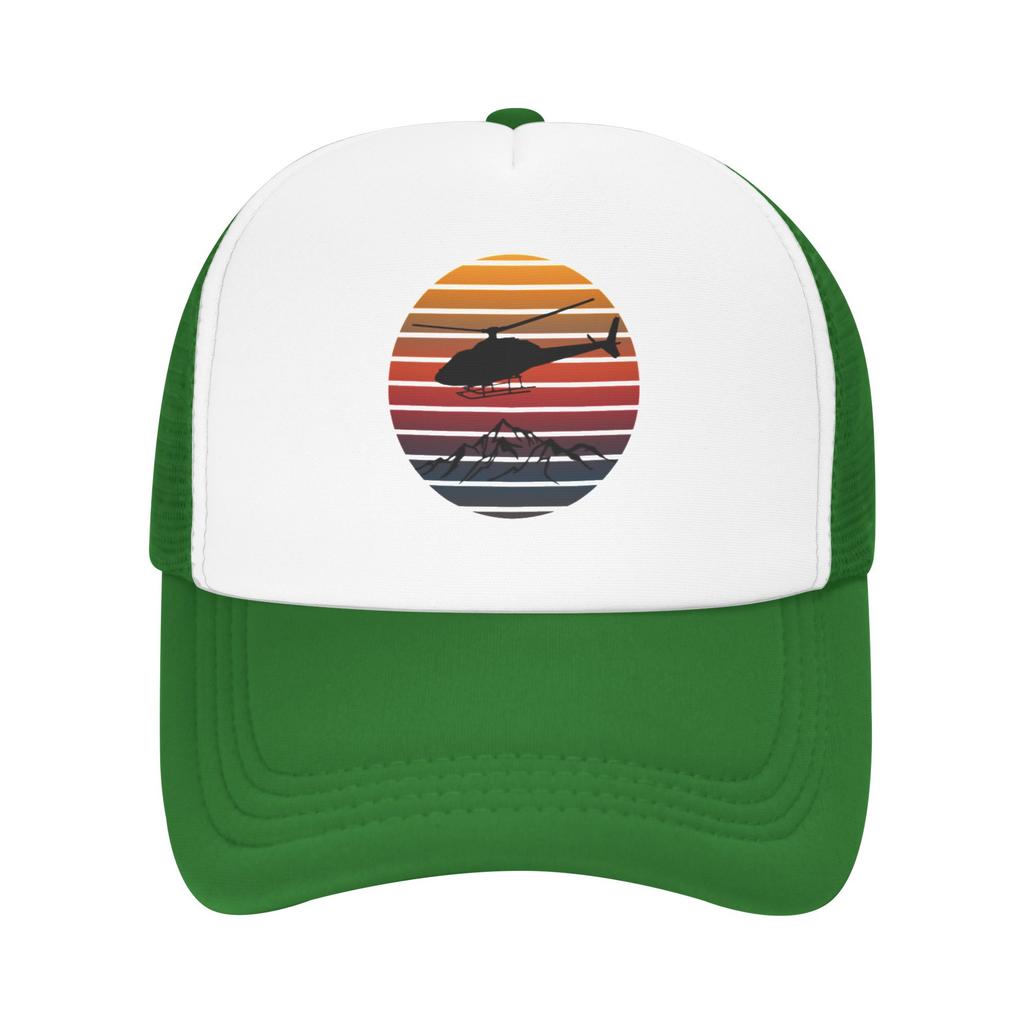 Fashion Helicopter Vintage Sunset  Mesh Baseball Cap  High CostPerforUnisexce Summer Cap