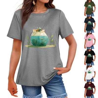 Ladies' Loose Comfortable Casual Fashionable Animal Print Round Neck Short Sleeved Shirt