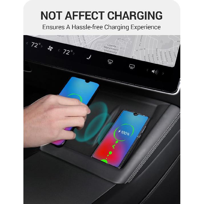 BASENOR 2026 Upgrade Center Console Wireless Charger Mat for 2024 2025 2026 Model 3 Highland Silicone Cover Wireless Charging Phone Pad [Proprietary