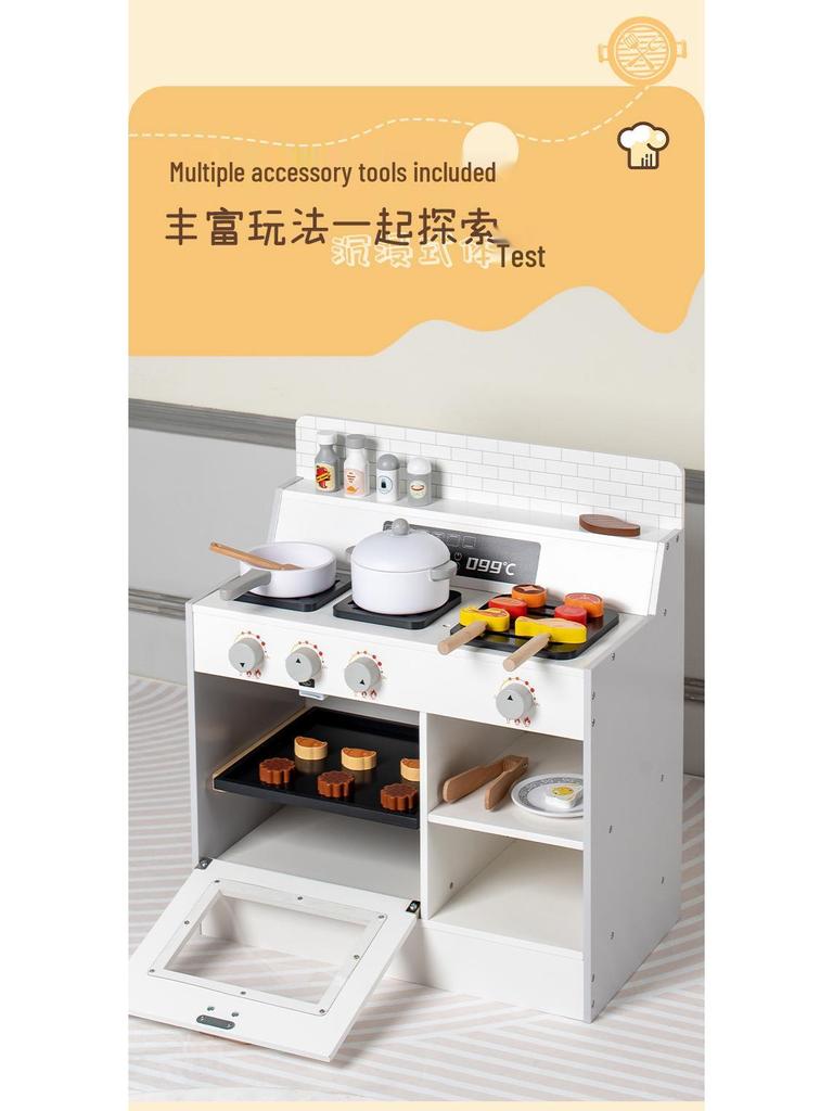 Wooden Toddler BBQ Grill and Kitchen Play Set - Pretend Cooking Toy