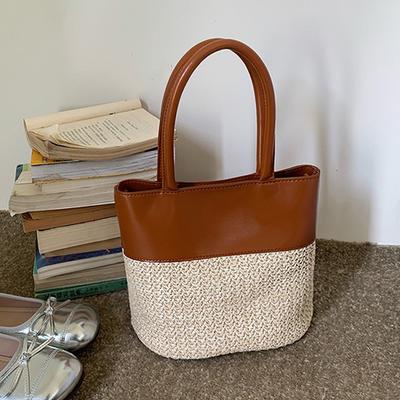 Sommerstroh gewebte Strandtasche Neuer Stil Patchwork Handtasche Nischen-Design Retro