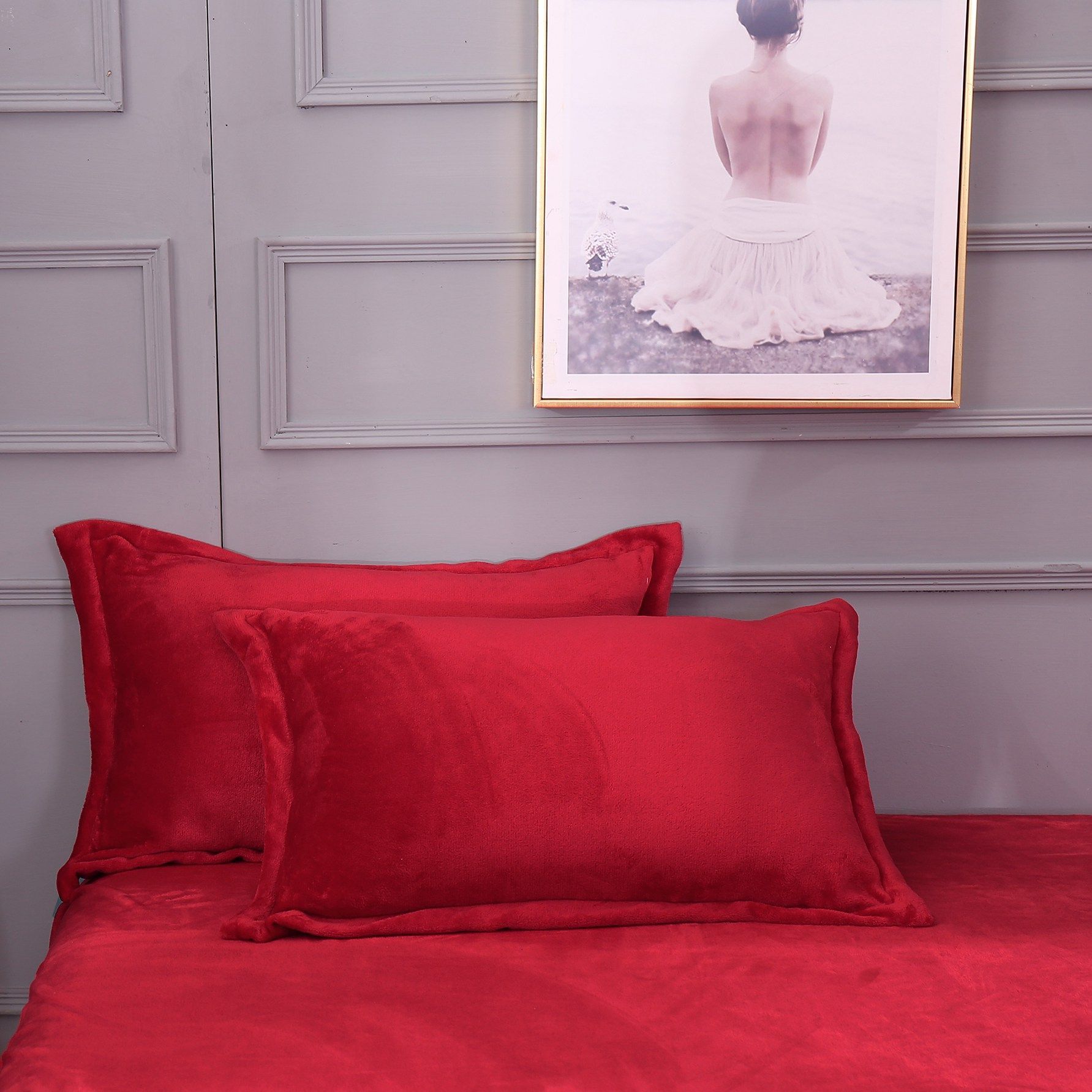 

Наволочка однотонная плотная фланелевая наволочка коралловый флис двойной основной комплект наволочка коралловый флис 48 * 74cm-2pcs ярко-красный