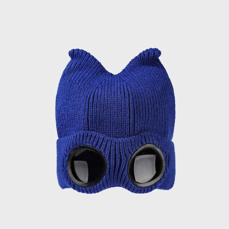 Winter Knitted Hat Women's Outdoor Thick Ear Protection Warm Hat Cartoon Glasses Wool Cap