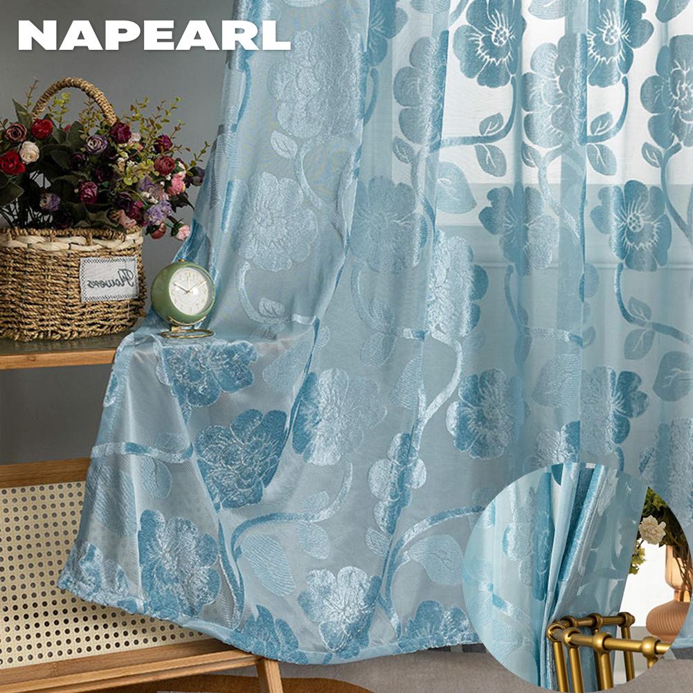 1 peça NAPEARL elegante padrão de flor jacquard artesanato tule cortina janela transparente para sala de estar quarto decoração de casa