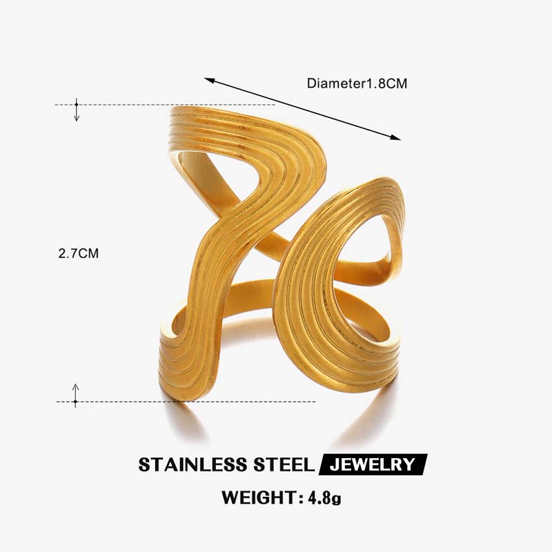 Stainless Steel Gold Color Hollow Heart Open Ring for Women Exaggerated Metal Geometric Wrapped Adjustable Rings Jewelry Gifts