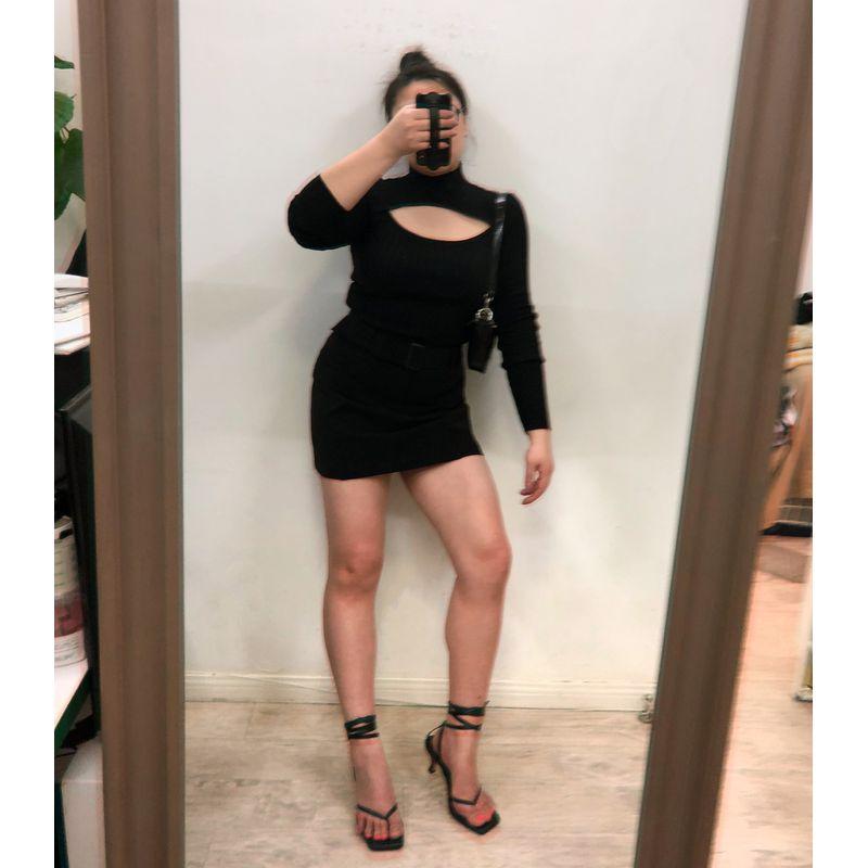 

Miss Biggie Fashion Plus Size Slim Looking All-Matching Comfortable Half-High Collar Long Sleeves Knitting Strip Tops Black Plus size free size